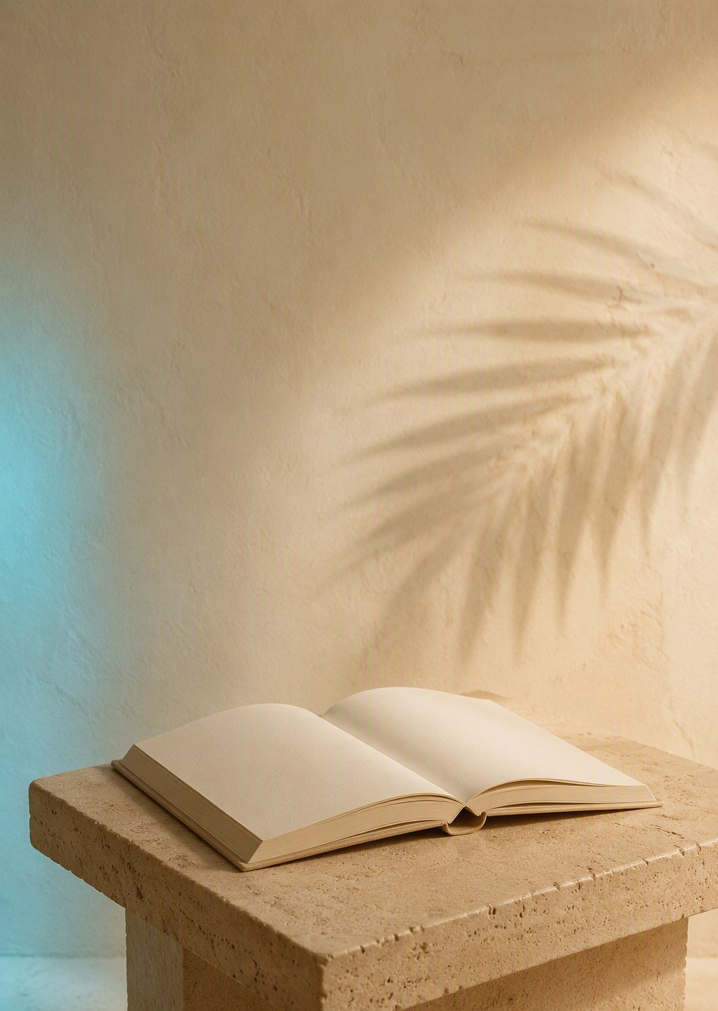 An open book on a travertine pedestal — DouVibe tells the truth in plain words